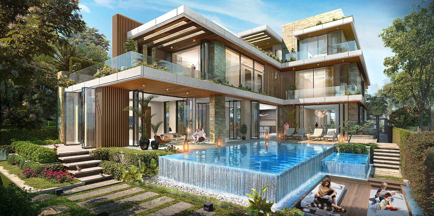 Damac Hills Villa ansicht hinten mit pool