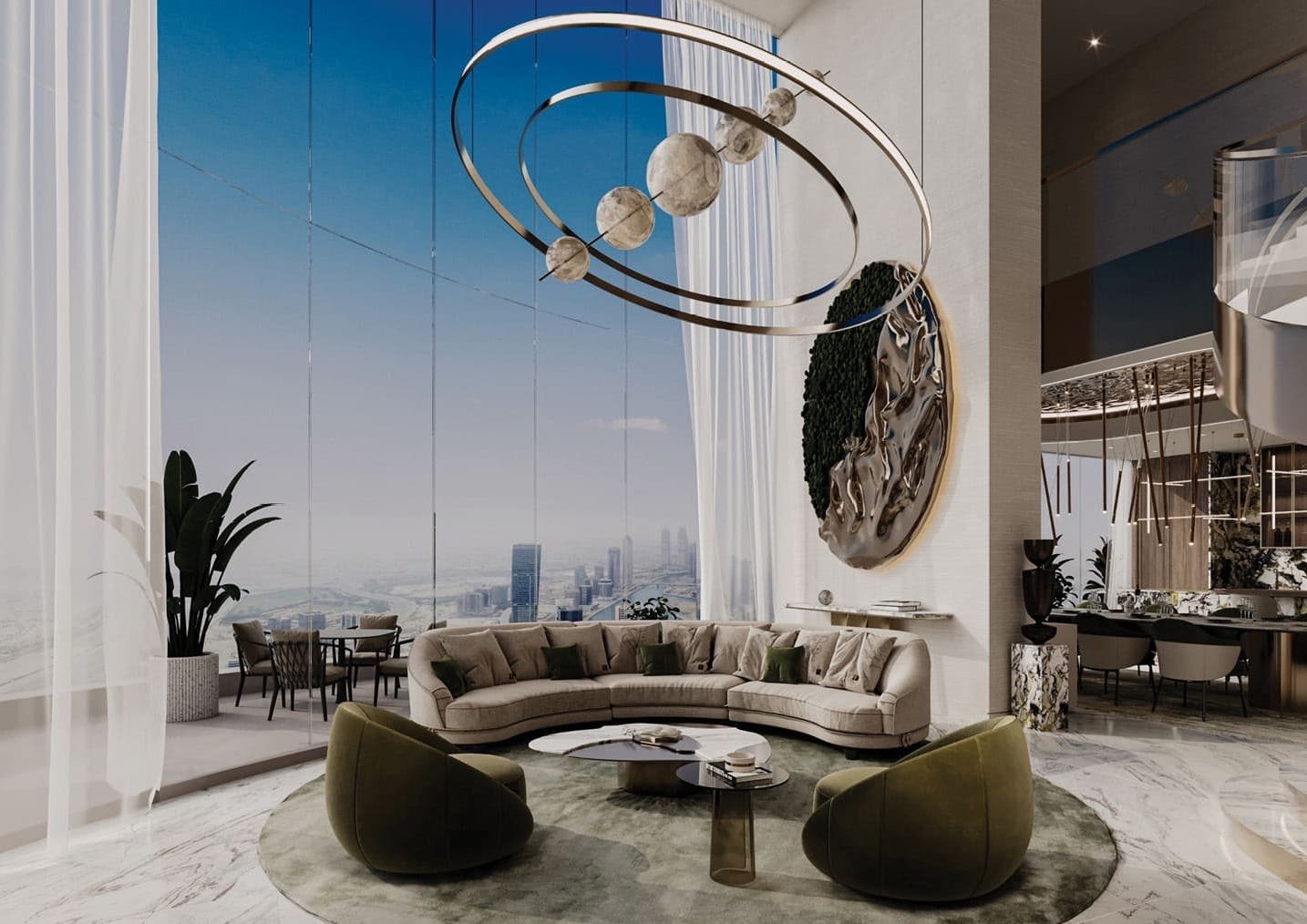 DAMAC Canal Crown Wohnzimmer im Penthouse