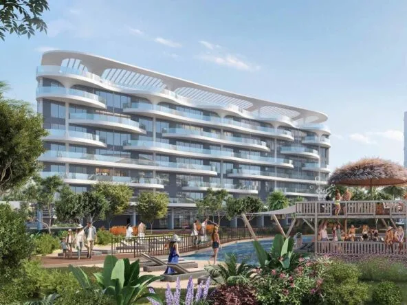 DAMAC Lagoon Views von Vorne mit vielen Menschen