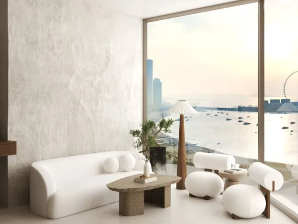 Habtoor Grand Residences Wohnzimmer mit Blick auf Blue Wather Island